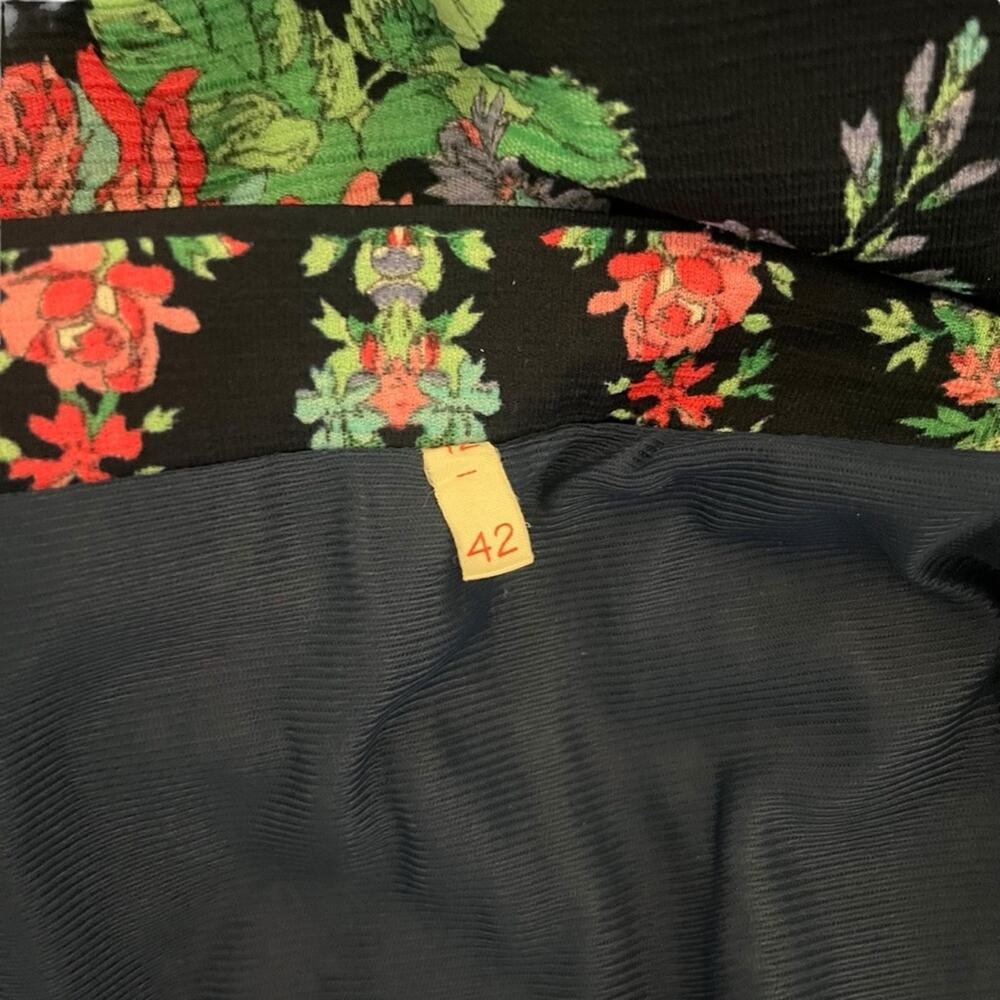 Vintage deep navy blue and floral A-Line midi skirt - Picture 5 of 5